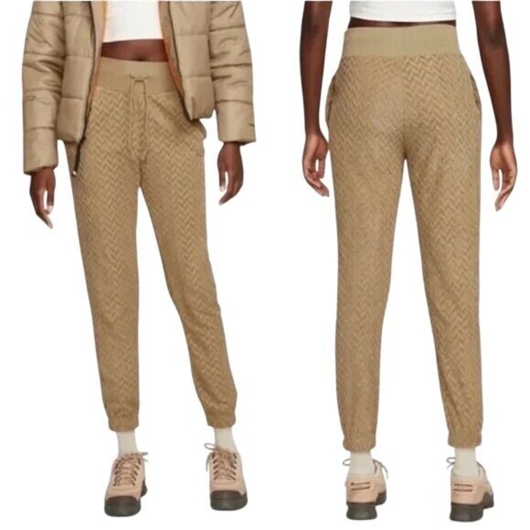 Nike Womens S Tan Everyday Modern High Rise Textured Joggers - Picture 1 of 14
